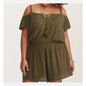 Torrid Olive Gauze Cold Shoulder Romper 1XL Boho Festival Gypsy Western